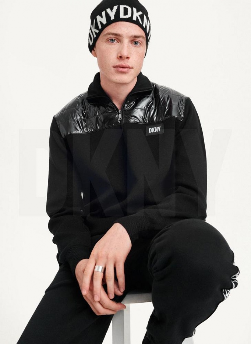 Black DKNY Brim Logo Men's Beanie | USA-D1982