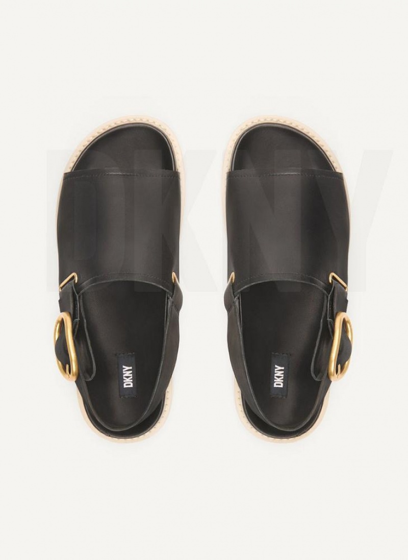 Black DKNY Buckle Flatform Shoes Sandals | USA-D0670
