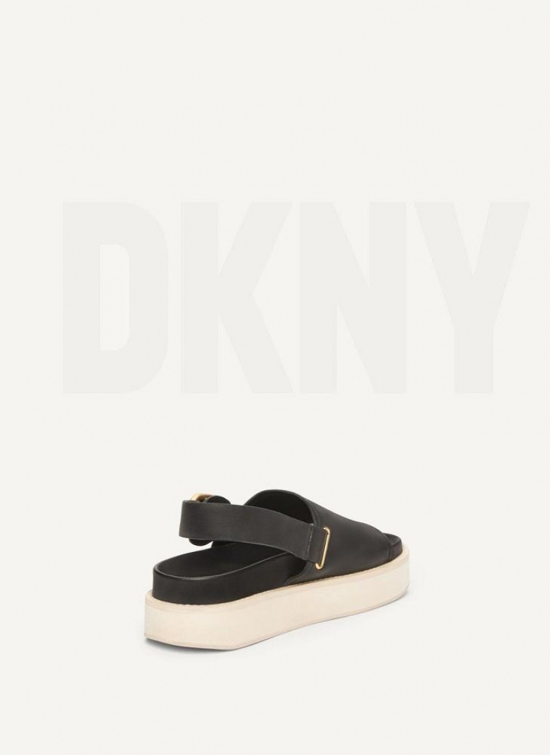 Black DKNY Buckle Flatform Shoes Sandals | USA-D0670