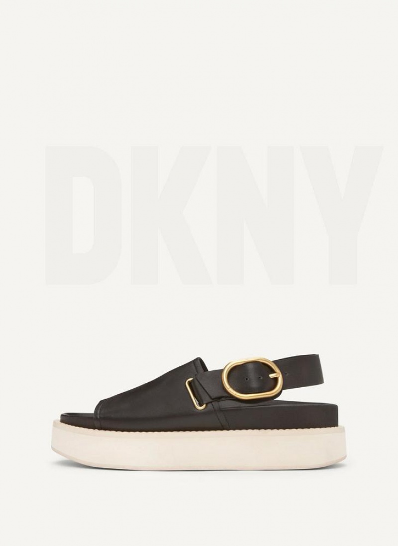Black DKNY Buckle Flatform Shoes Sandals | USA-D0670