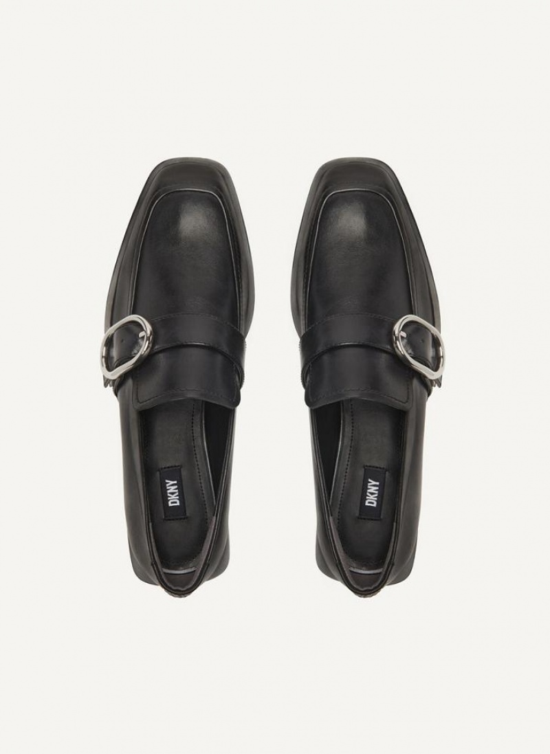 Black DKNY Buckle Shoes Loafers | USA-D1095