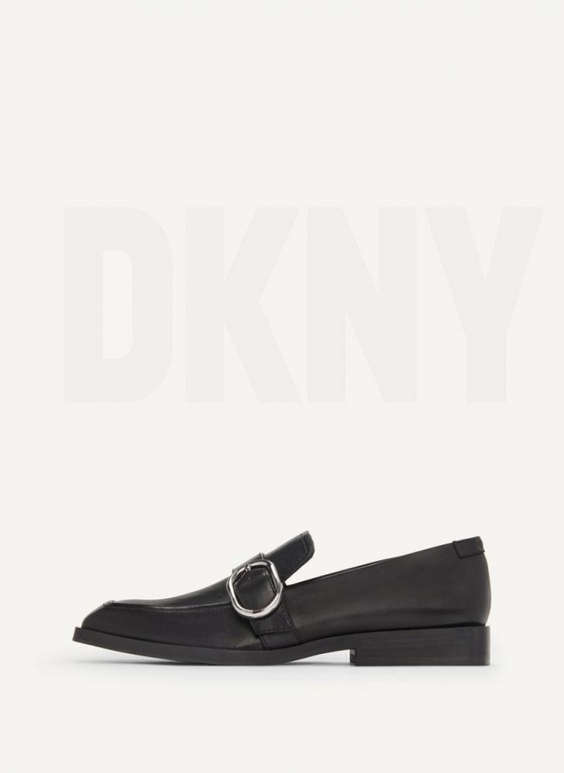Black DKNY Buckle Shoes Loafers | USA-D1095