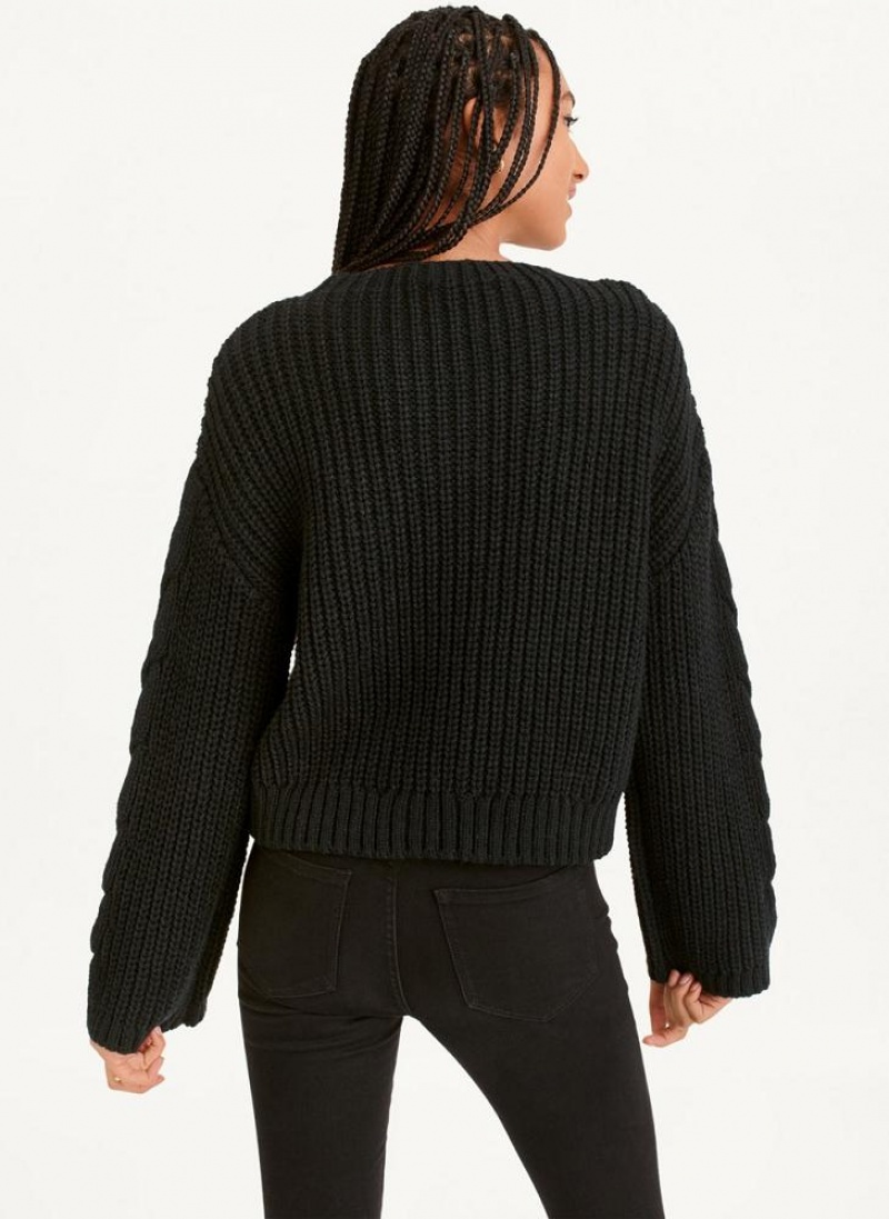 Black DKNY Cable Knit Women's Sweaters | USA-D0441