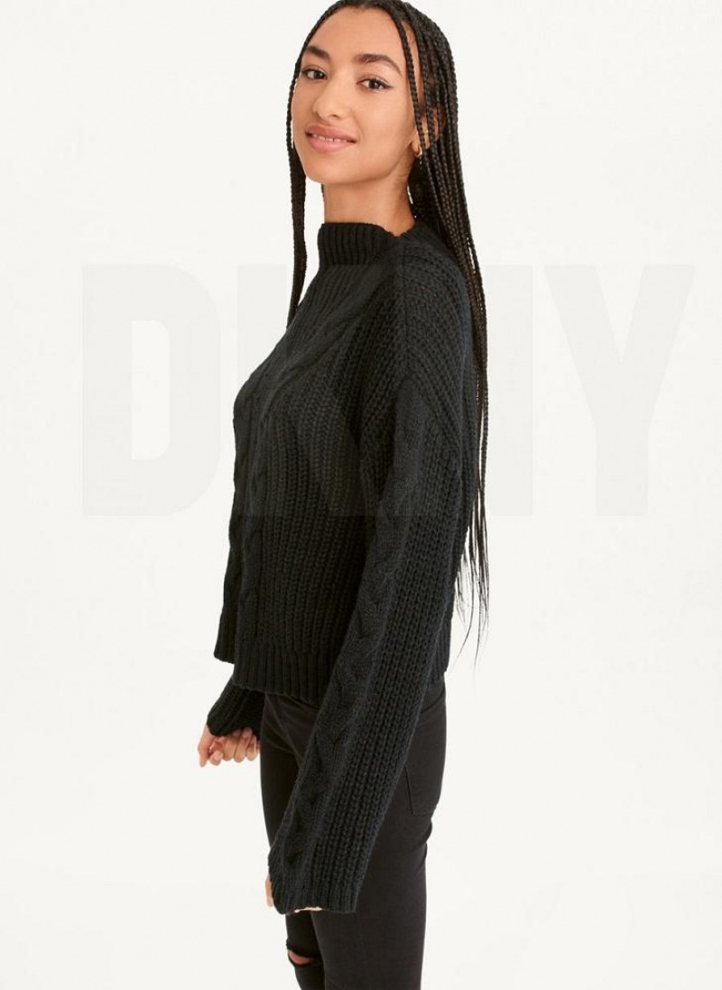 Black DKNY Cable Knit Women's Sweaters | USA-D0441
