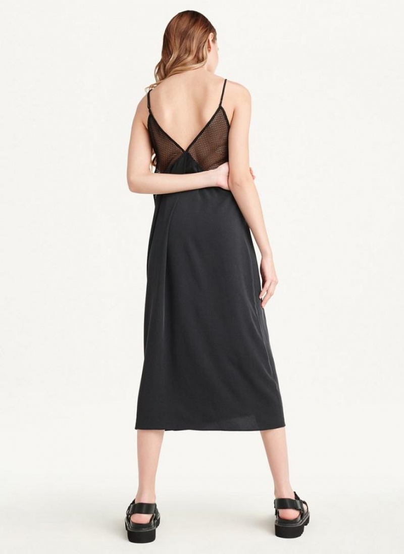 Black DKNY Cami Mixed Media Women's Dresses | USA-D0810