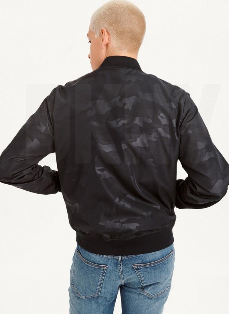 Black DKNY Camo Bomber Men's Jackets | USA-D1975