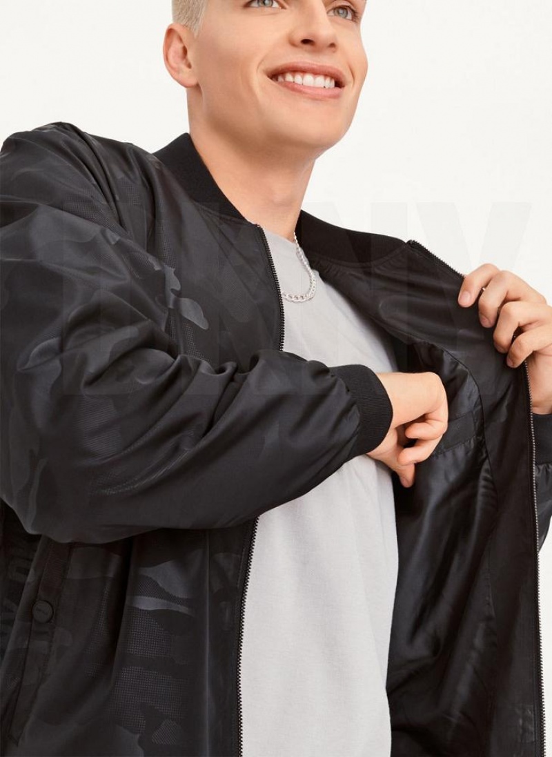 Black DKNY Camo Bomber Men's Jackets | USA-D1975