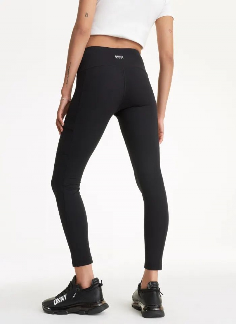 Black DKNY Cargo with Pockets Women's Leggings | USA-D0287