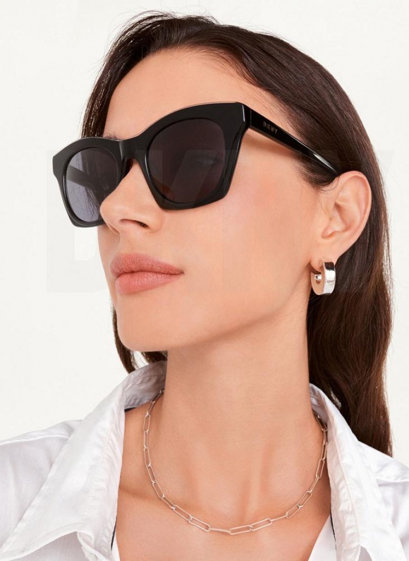 Black DKNY Cat Eye Women's Sunglasses | USA-D0136