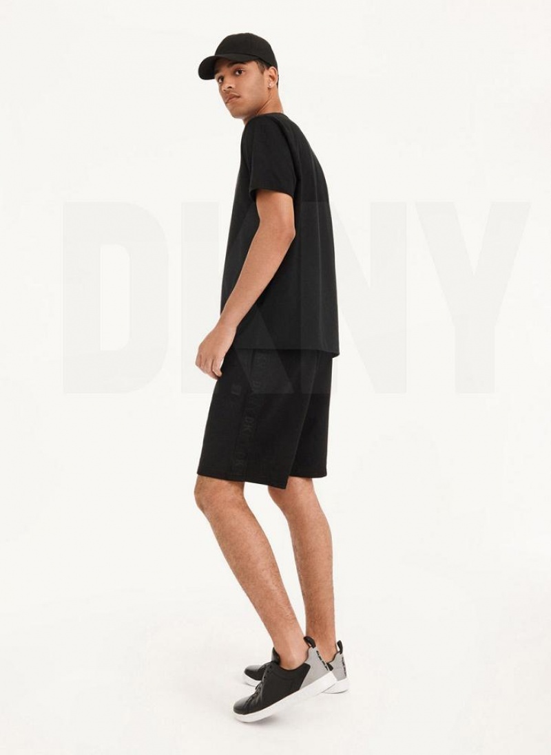 Black DKNY Classic Logo Men's T Shirts | USA-D0837