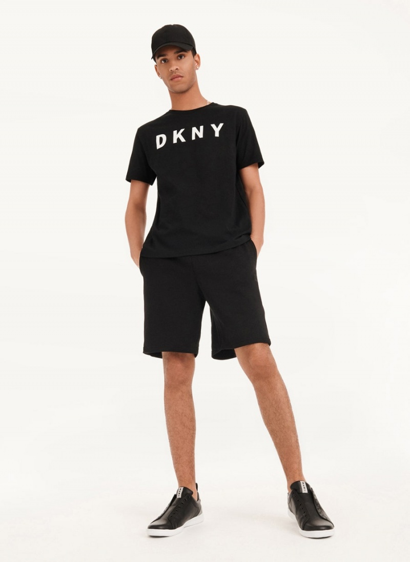 Black DKNY Classic Logo Men's T Shirts | USA-D0837