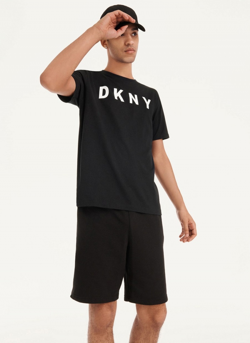 Black DKNY Classic Logo Men's T Shirts | USA-D0837