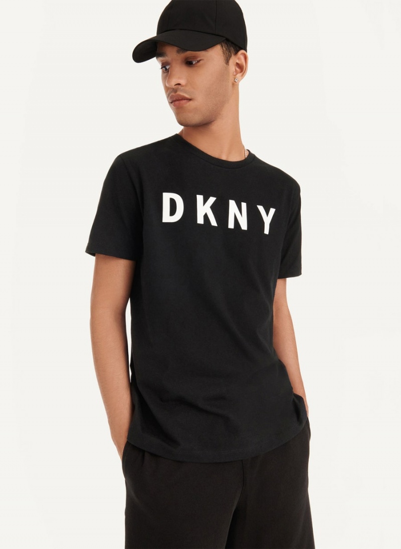 Black DKNY Classic Logo Men's T Shirts | USA-D0837