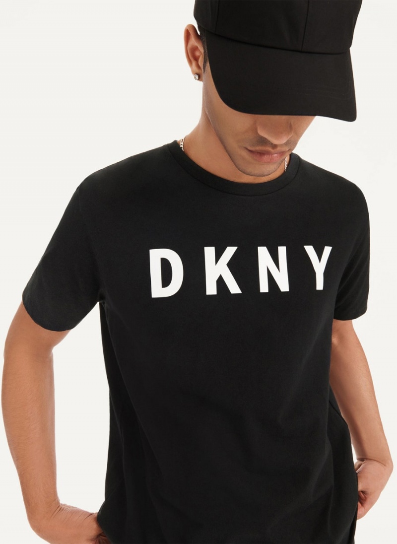 Black DKNY Classic Logo Men's T Shirts | USA-D0837