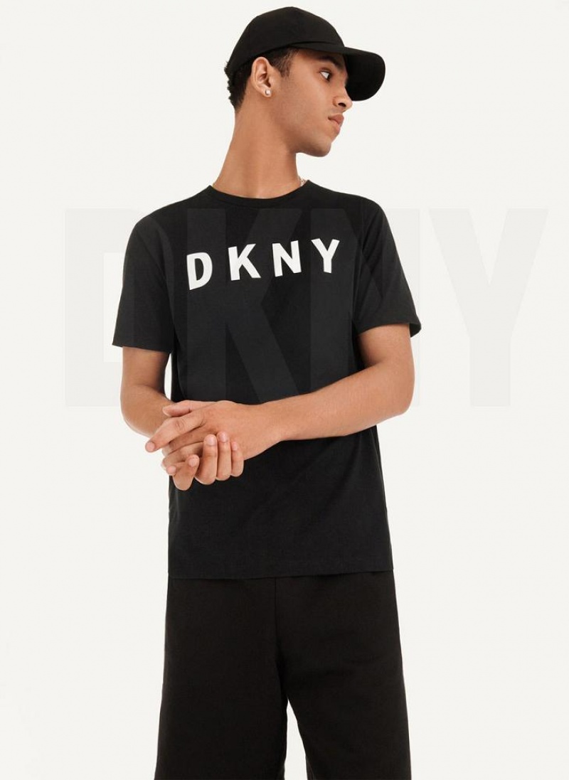 Black DKNY Classic Logo Men's T Shirts | USA-D0837