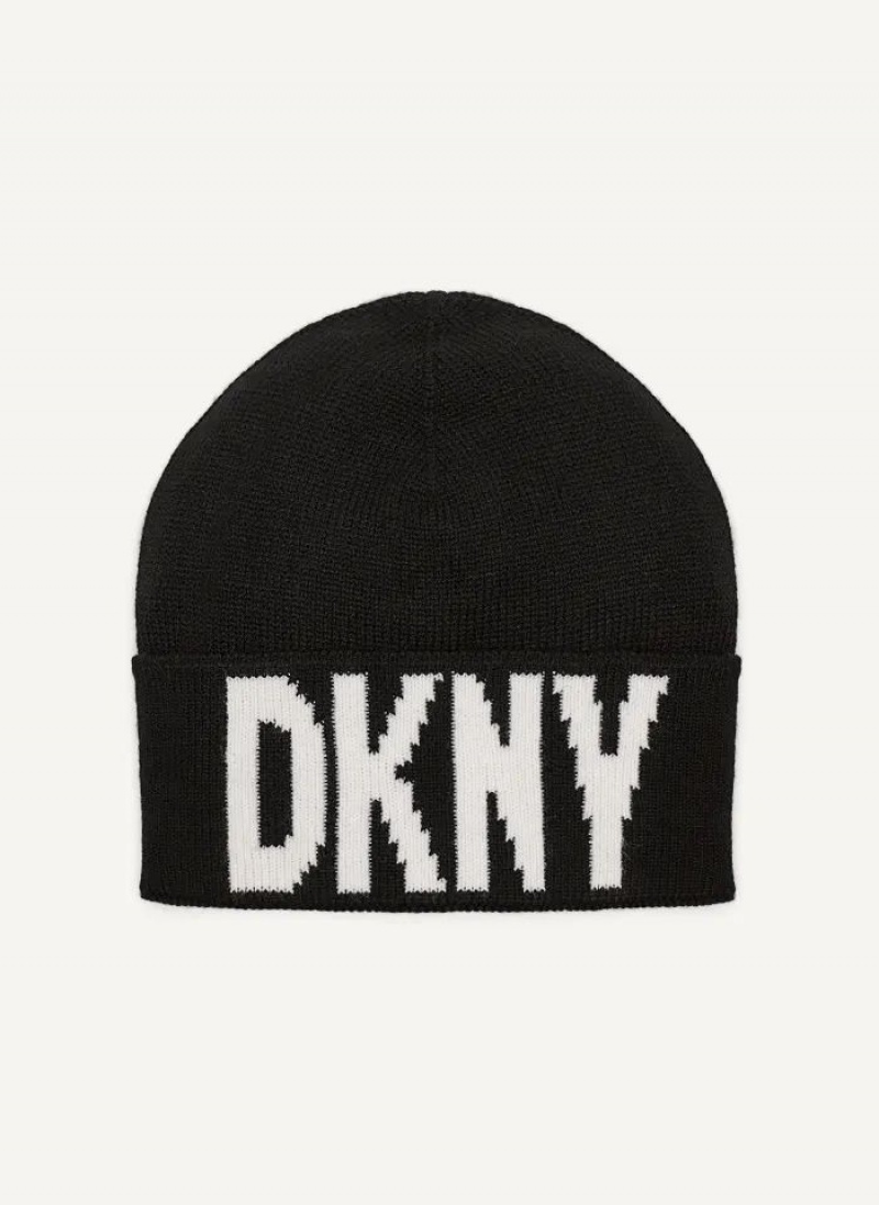Black DKNY Classic Logo Women's Beanie | USA-D1524