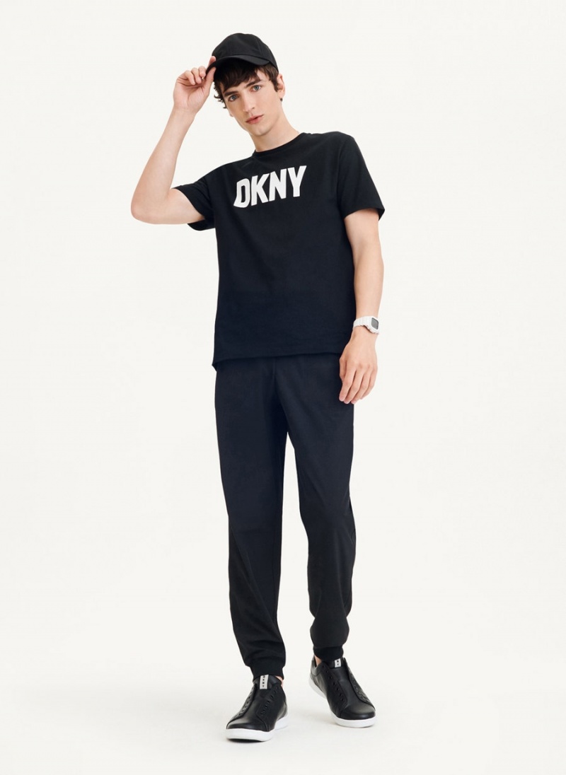 Black DKNY Clean Front Logo Men's T Shirts | USA-D1807