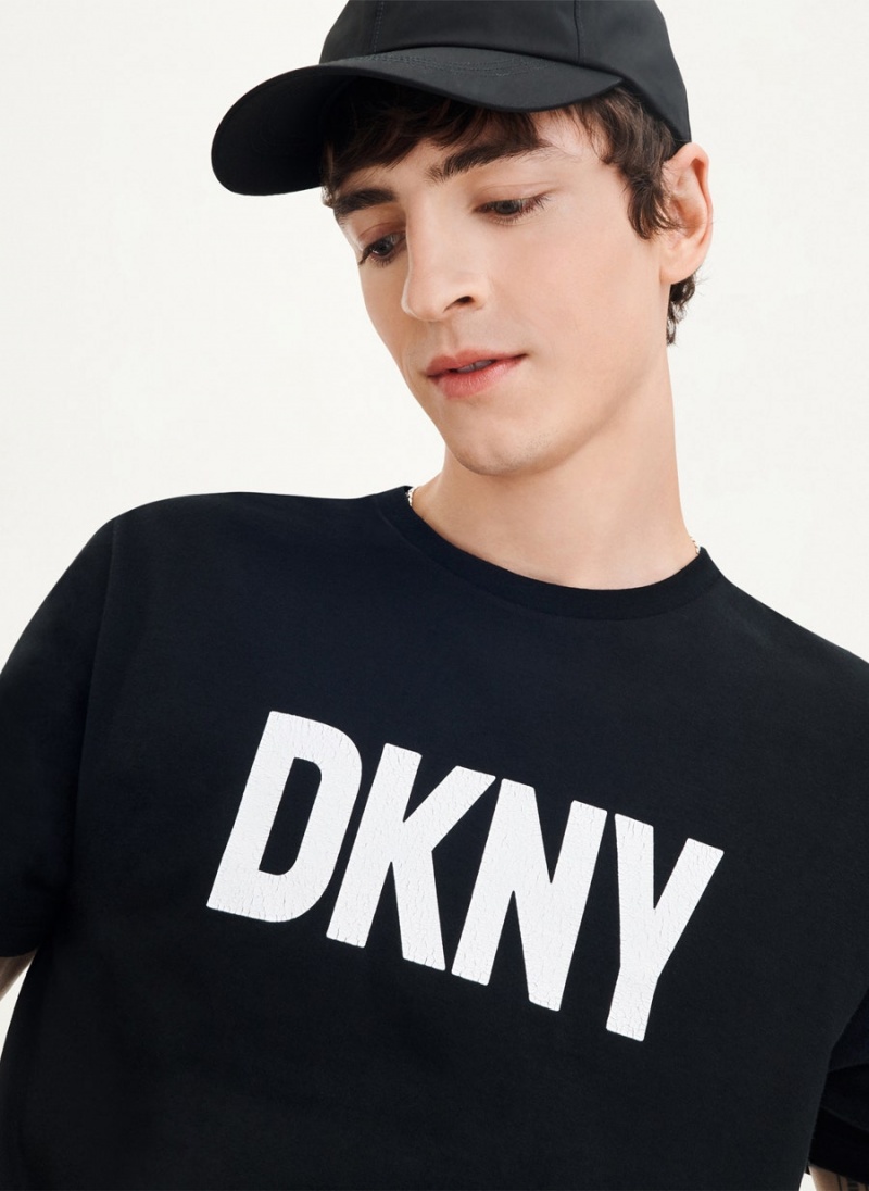 Black DKNY Clean Front Logo Men's T Shirts | USA-D1807