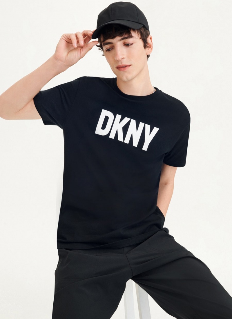 Black DKNY Clean Front Logo Men's T Shirts | USA-D1807