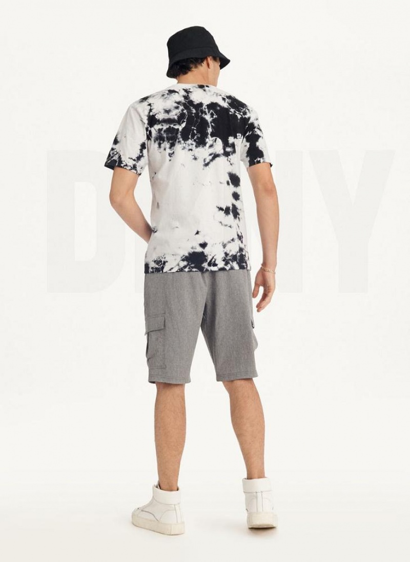 Black DKNY Cloud Wash Logo Men's T Shirts | USA-D0841