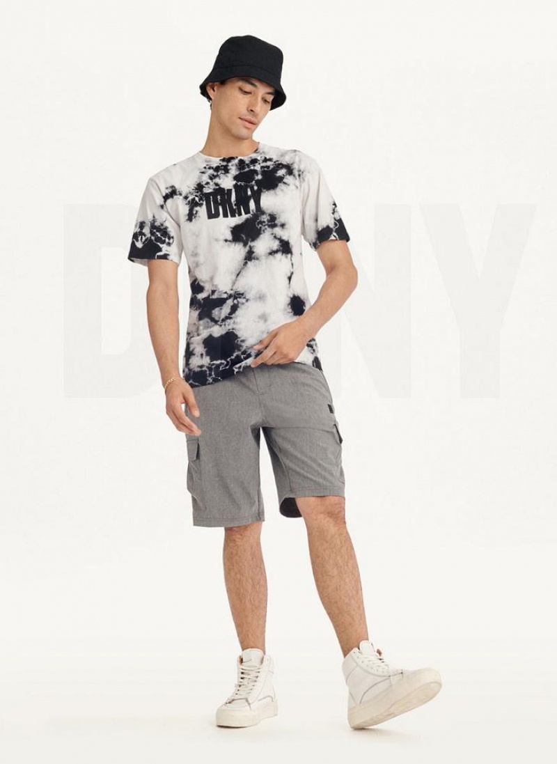 Black DKNY Cloud Wash Logo Men's T Shirts | USA-D0841