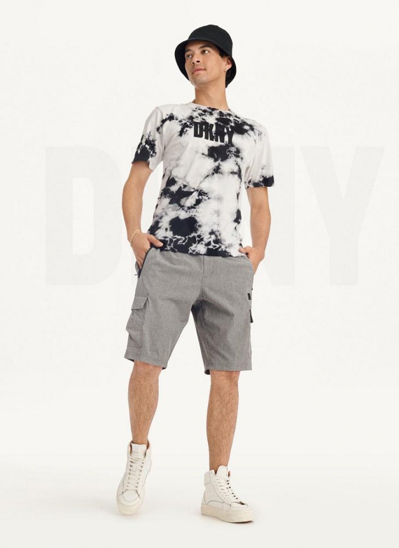 Black DKNY Cloud Wash Logo Men's T Shirts | USA-D0841