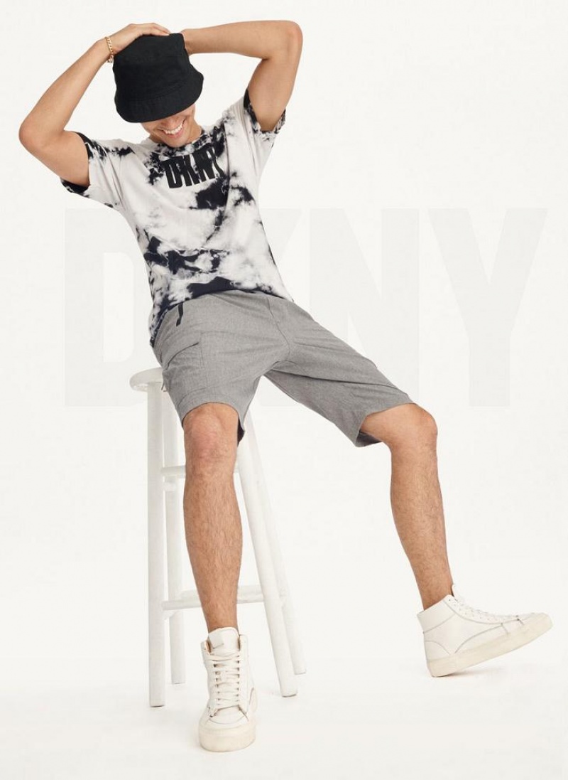 Black DKNY Cloud Wash Logo Men's T Shirts | USA-D0841