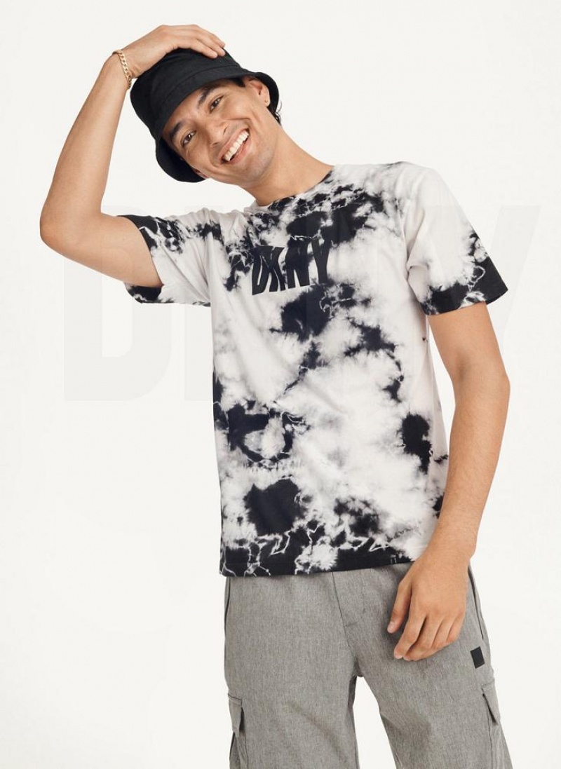 Black DKNY Cloud Wash Logo Men's T Shirts | USA-D0841