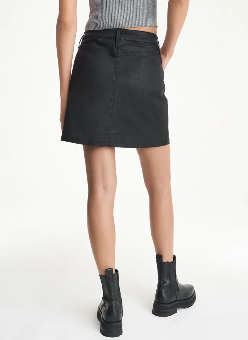 Black DKNY Coated Denim Mini Women's Skirts | USA-D0842