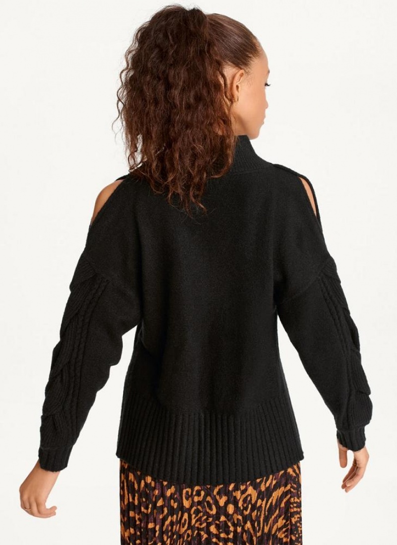 Black DKNY Cold-Shoulder Women's Sweaters | USA-D1685
