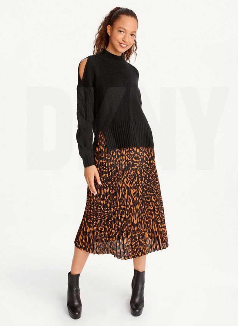 Black DKNY Cold-Shoulder Women's Sweaters | USA-D1685