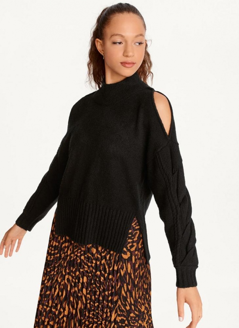 Black DKNY Cold-Shoulder Women's Sweaters | USA-D1685