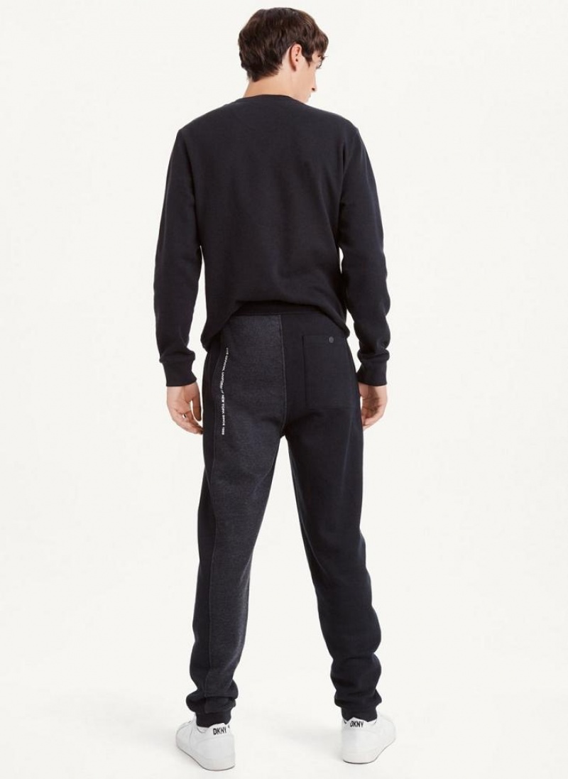 Black DKNY Colorblock Logo Fleece Men's Pants | USA-D1542