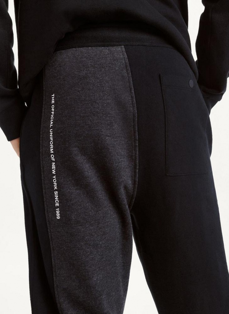 Black DKNY Colorblock Logo Fleece Men's Pants | USA-D1542