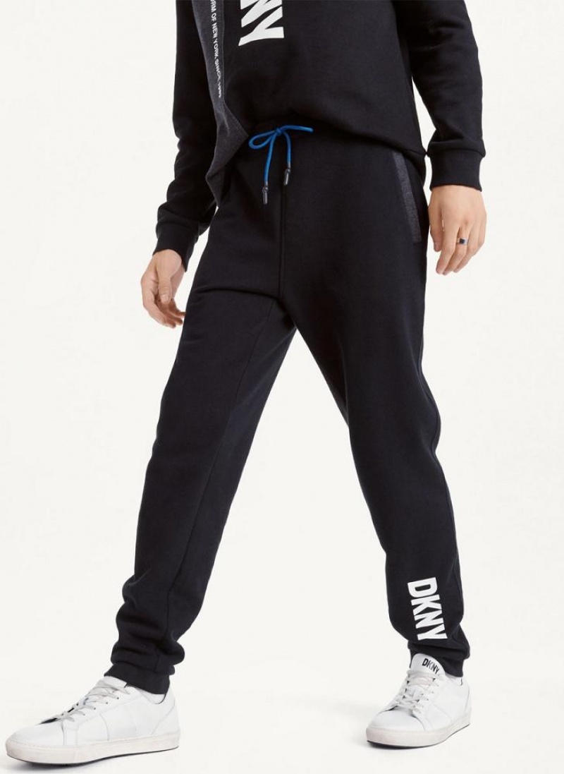 Black DKNY Colorblock Logo Fleece Men\'s Pants | USA-D1542