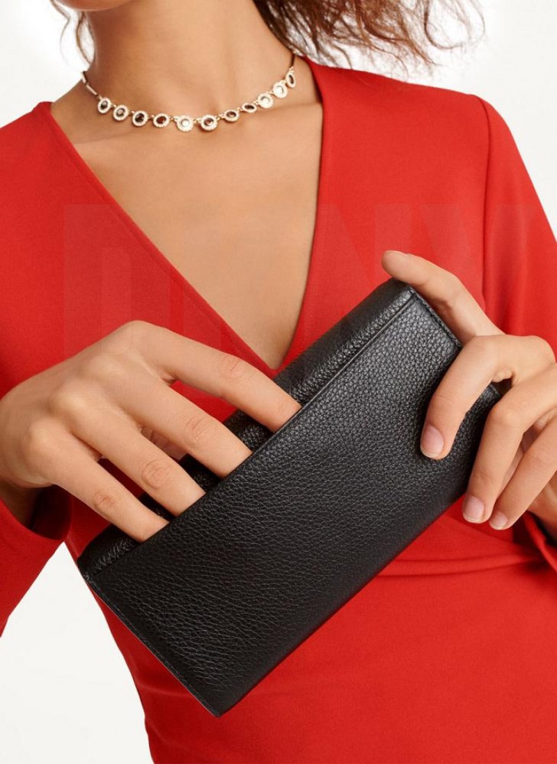 Black DKNY Continental Raised Logo Bags Wallets | USA-D0144