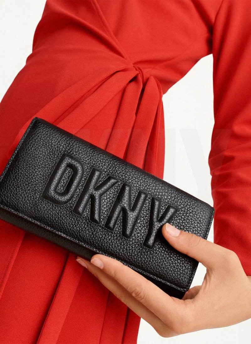Black DKNY Continental Raised Logo Bags Wallets | USA-D0144
