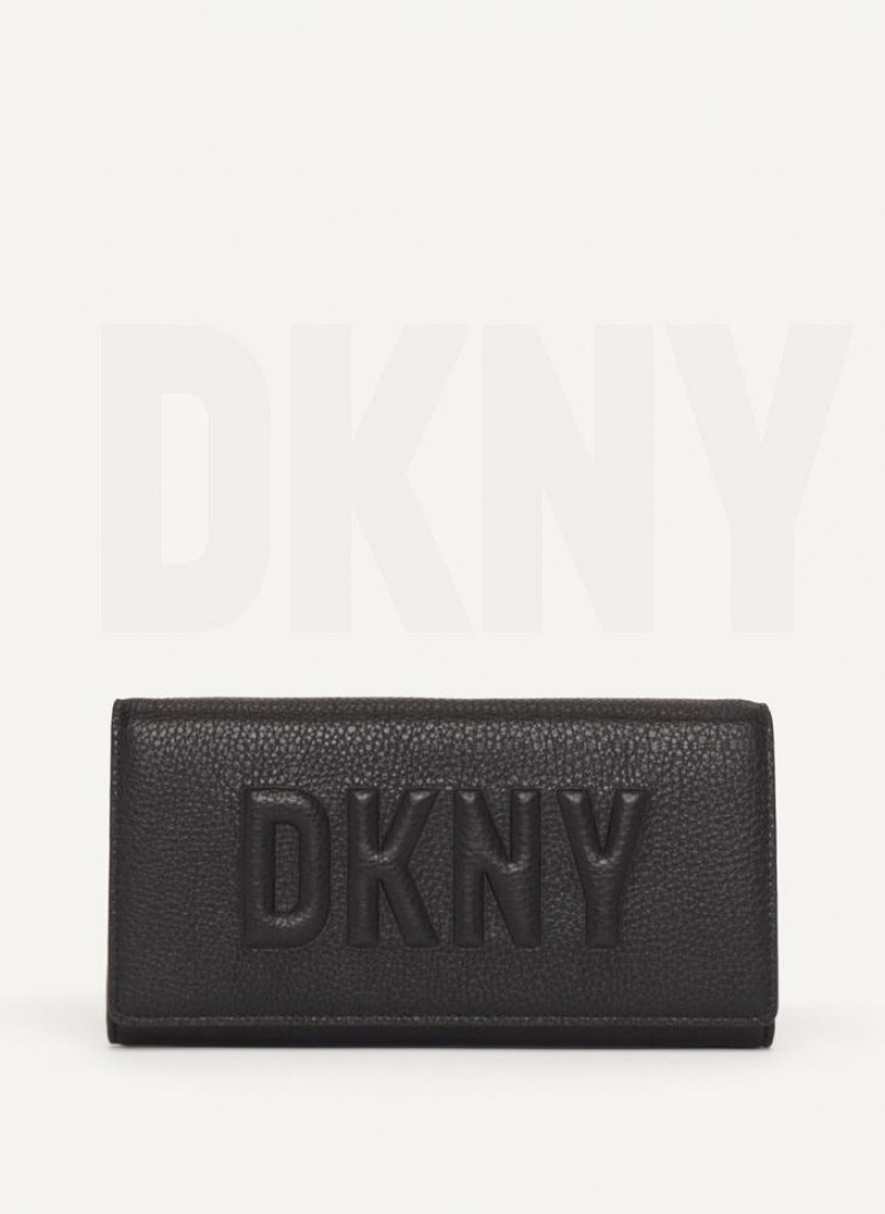 Black DKNY Continental Raised Logo Bags Wallets | USA-D0144