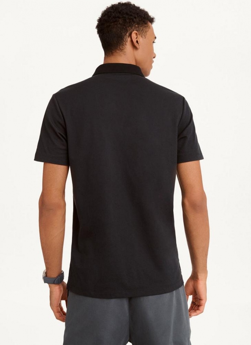 Black DKNY Core Pima Cotton Pique Men's Polo Shirts | USA-D0341