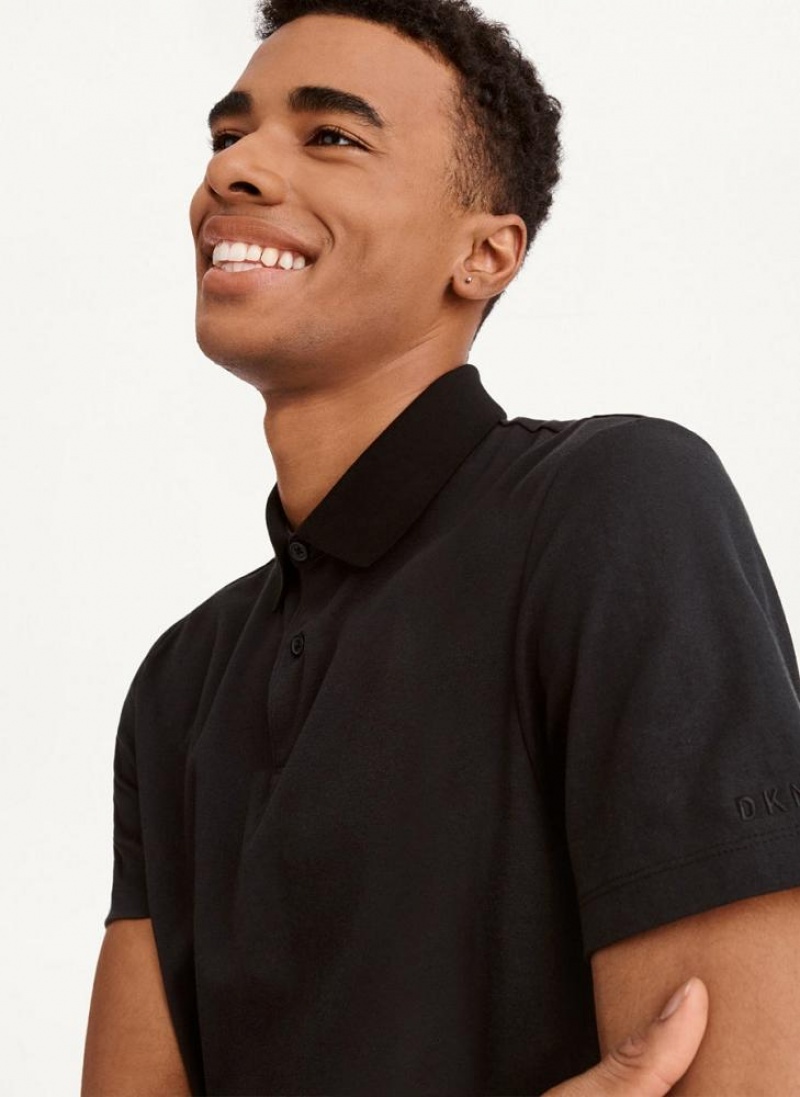 Black DKNY Core Pima Cotton Pique Men's Polo Shirts | USA-D0341