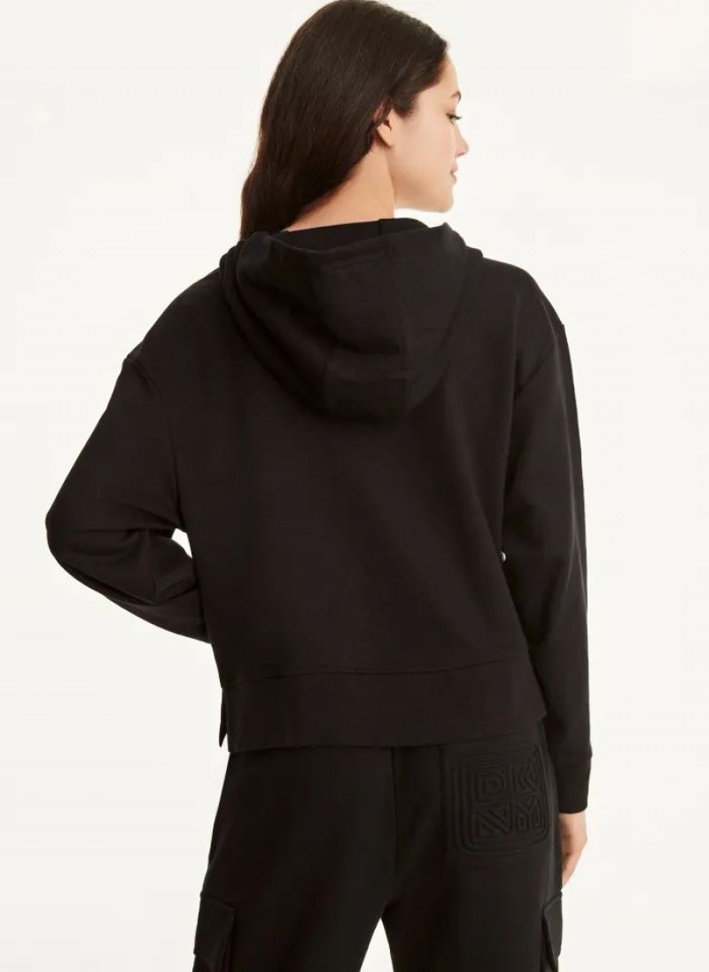 Black DKNY Cotton French Terrywith Bag Kangaroo Pocket Women's Hoodies | USA-D0396
