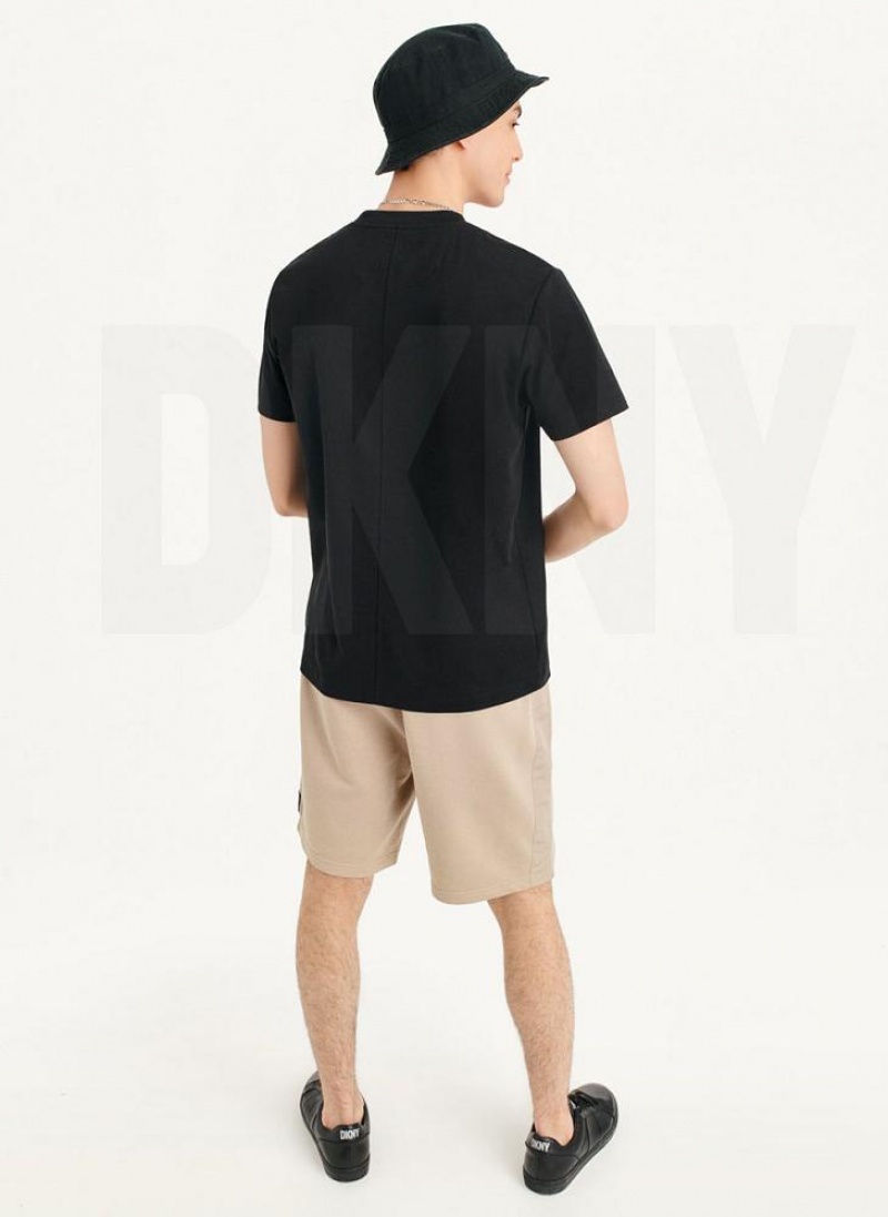 Black DKNY Cotton Poly Pique Men's T Shirts | USA-D1586