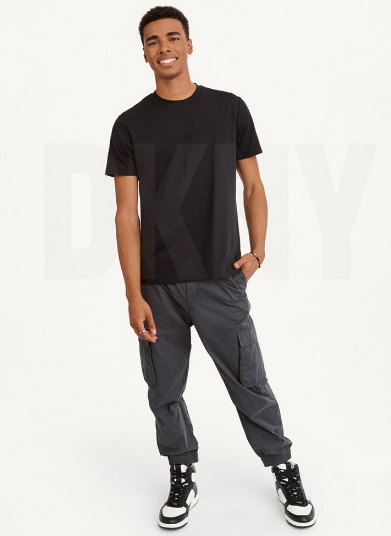 Black DKNY Cotton Poly Pique Men's T Shirts | USA-D1586