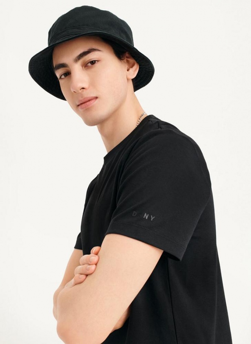 Black DKNY Cotton Poly Pique Men's T Shirts | USA-D1586