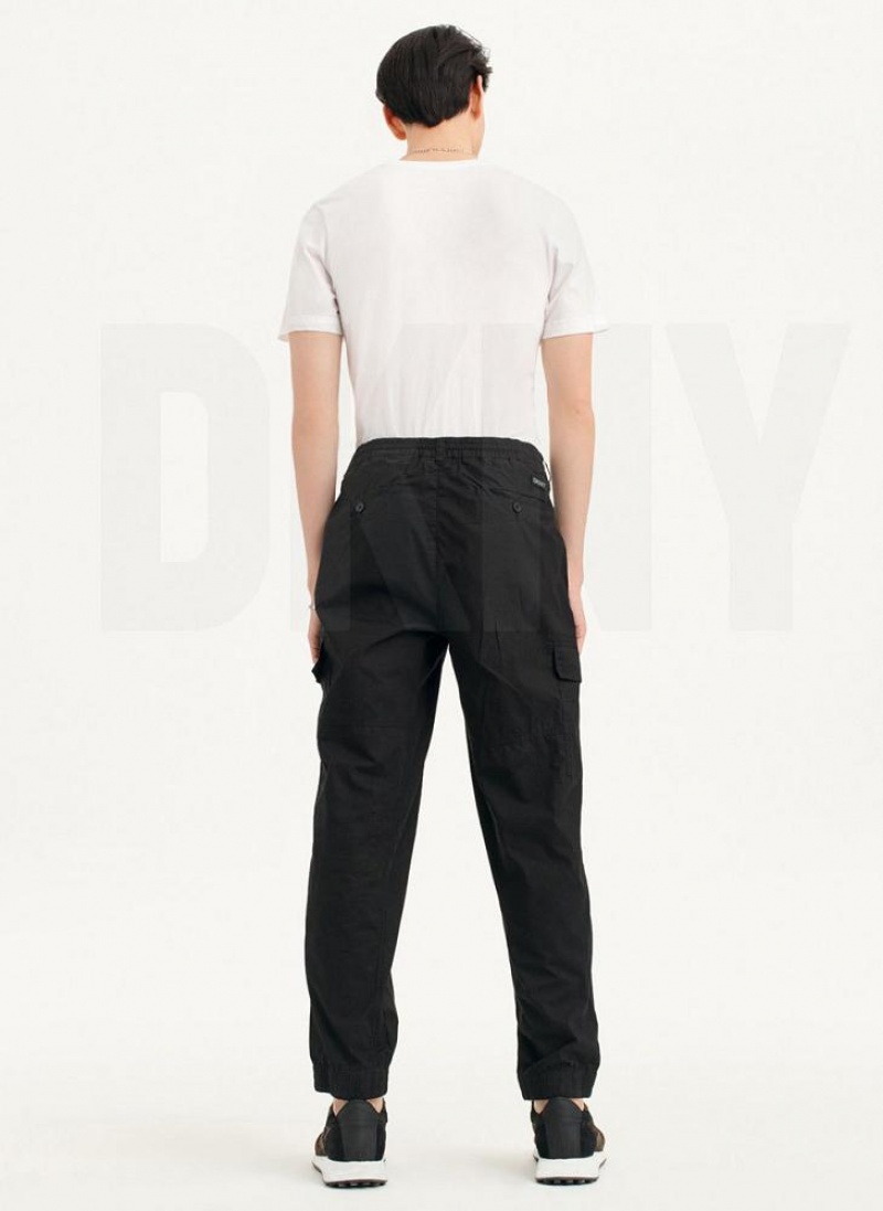 Black DKNY Cotton Poplin Washed 4 Pocket Men's Joggers | USA-D0993