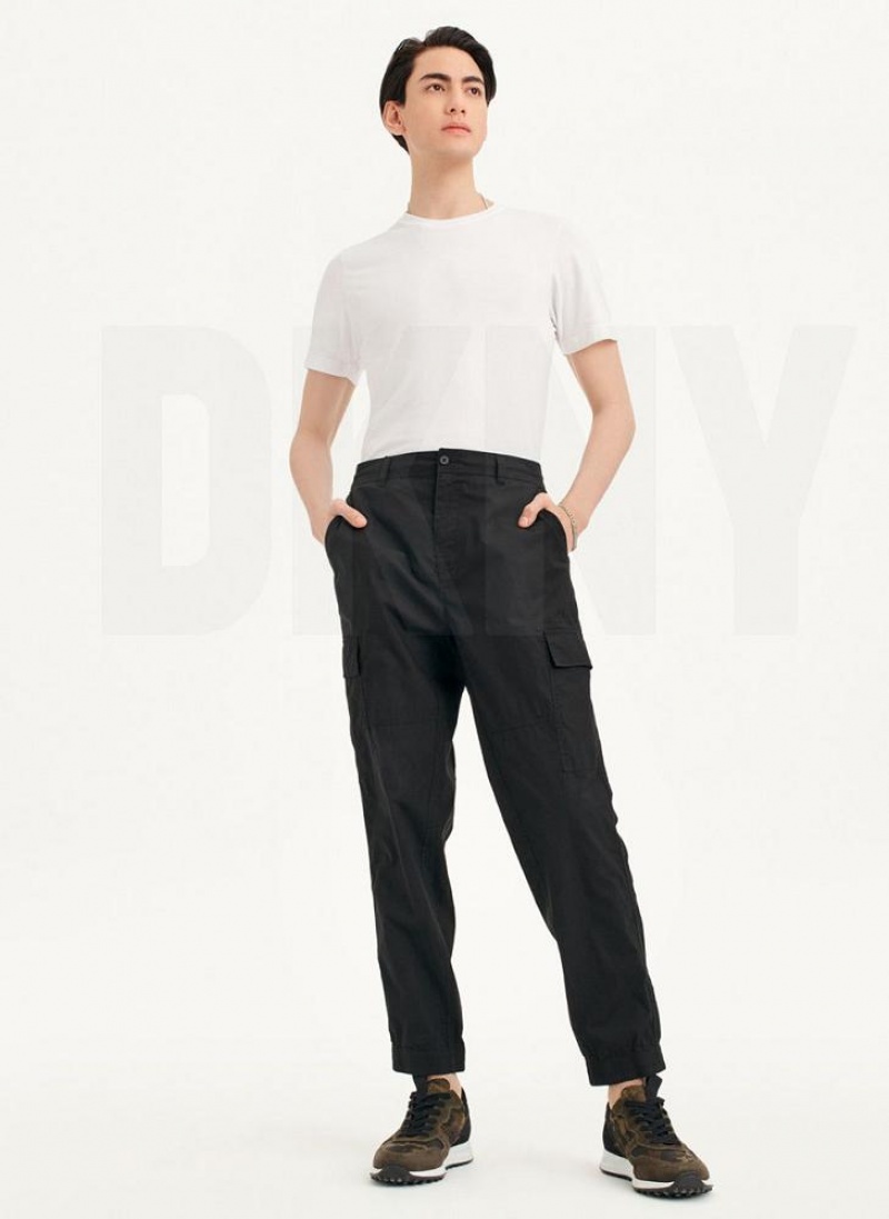 Black DKNY Cotton Poplin Washed 4 Pocket Men's Joggers | USA-D0993
