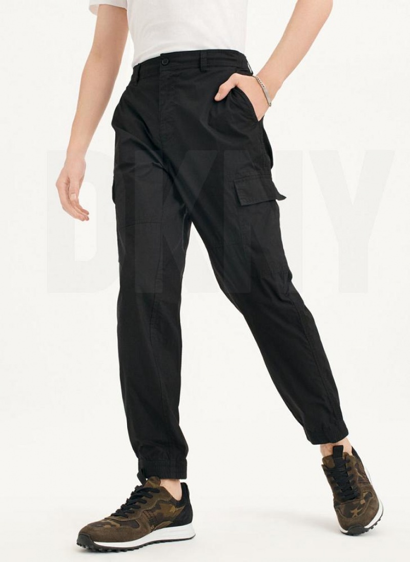 Black DKNY Cotton Poplin Washed 4 Pocket Men\'s Joggers | USA-D0993