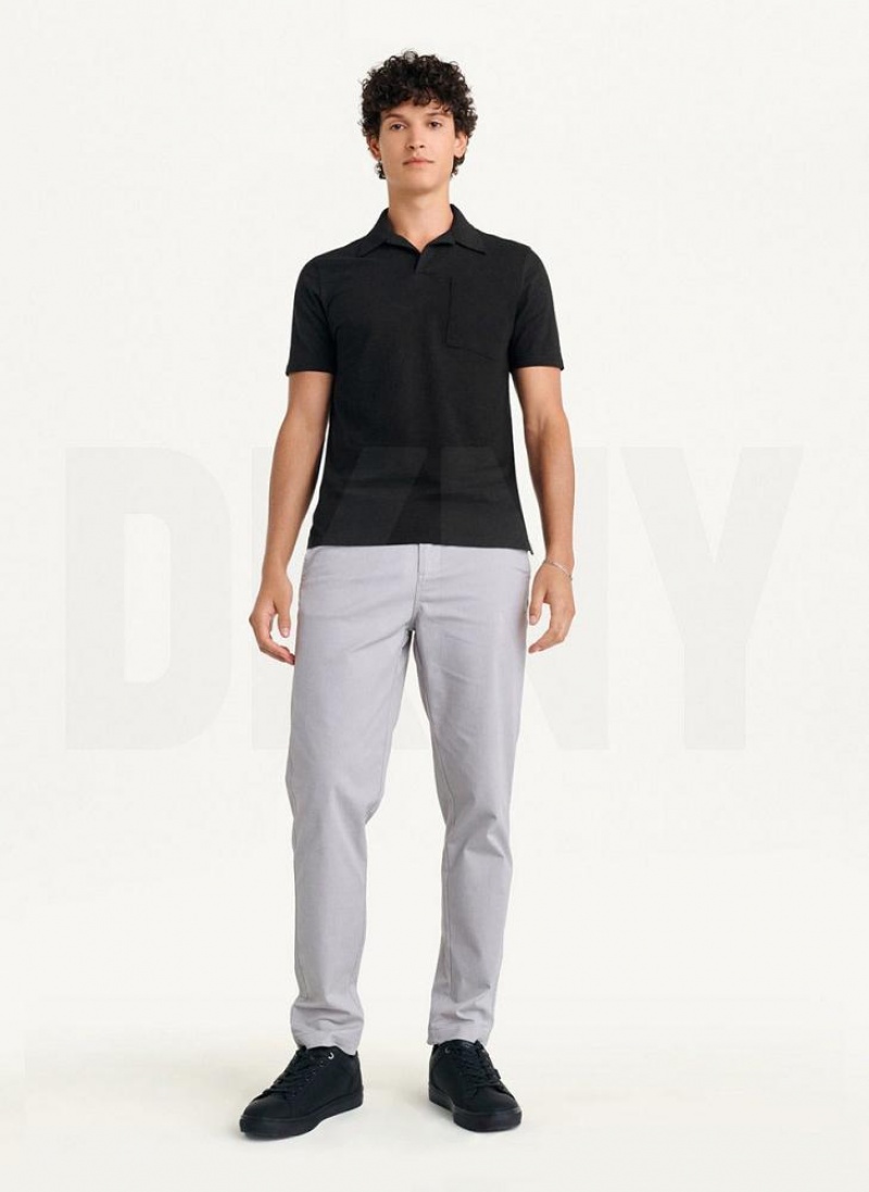 Black DKNY Cotton Slub Jersey Single Breast Men's Polo Shirts | USA-D0427