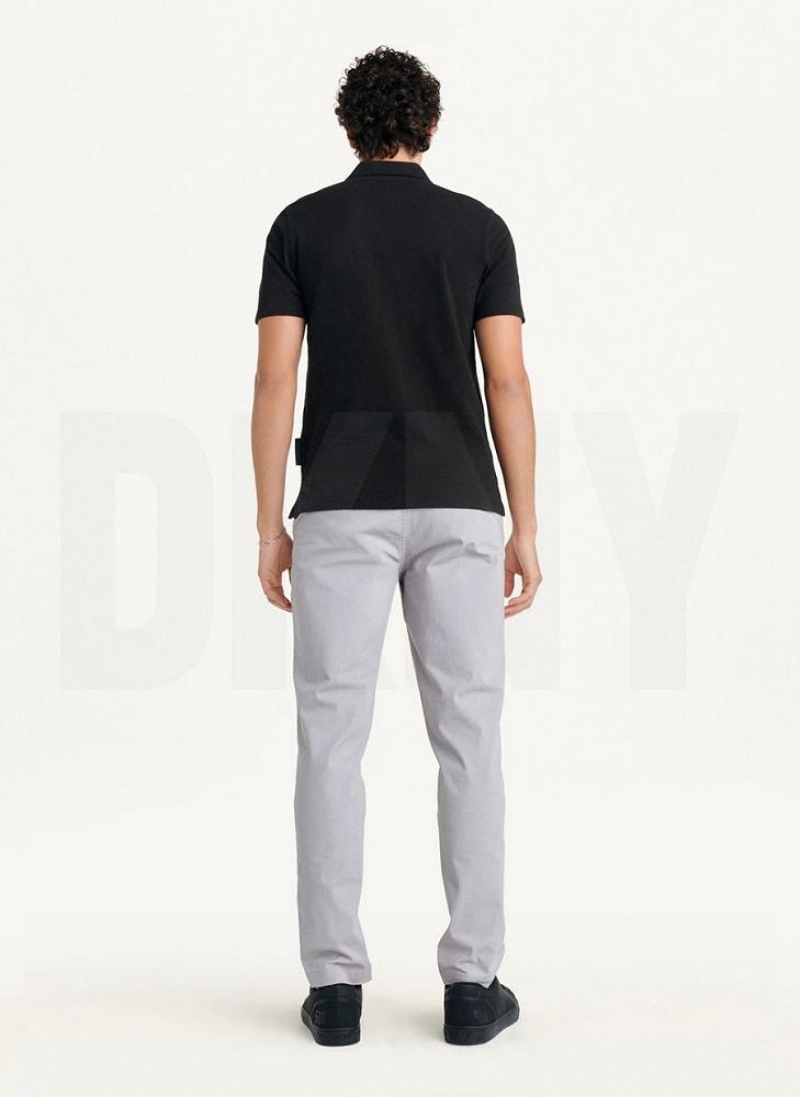 Black DKNY Cotton Slub Jersey Single Breast Men's Polo Shirts | USA-D0427