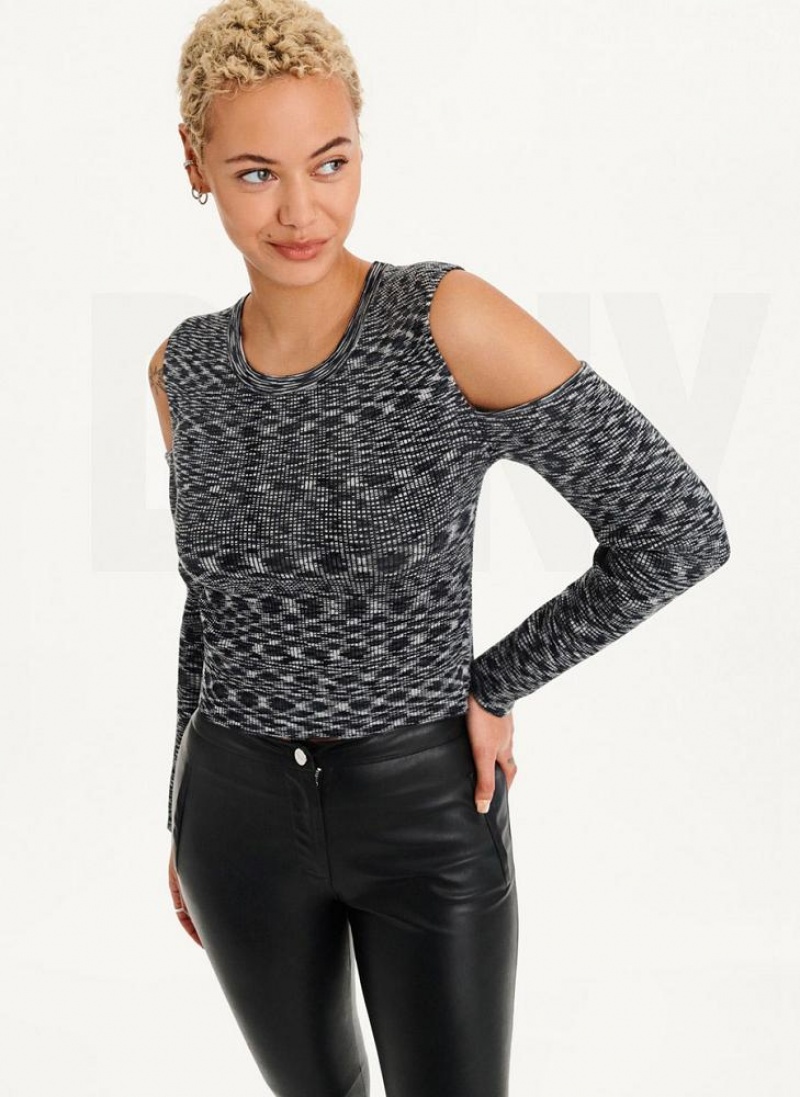 Black DKNY Crewneck Cut Out Shoulder Women's Sweaters | USA-D1331